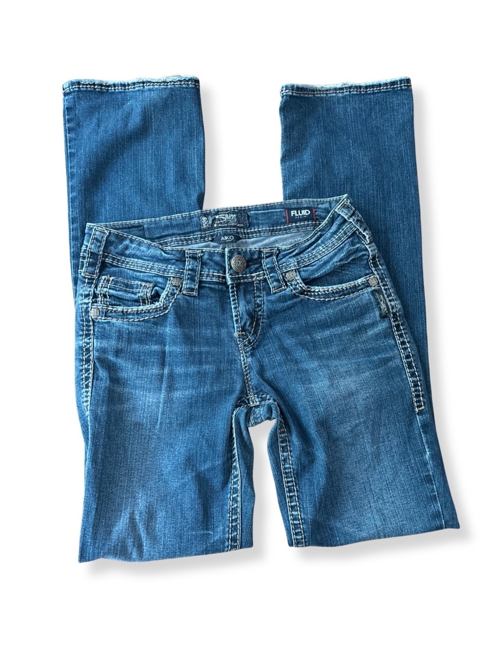 Silver Jeans Aiko Mid Slim Boot Jeans Women W26 L31 Blue Stretch Bootcut Denim